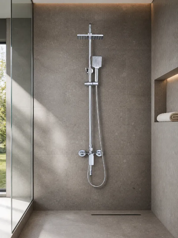 Cột sen tắm Chrome có vòi sen trên đầu và tay sen