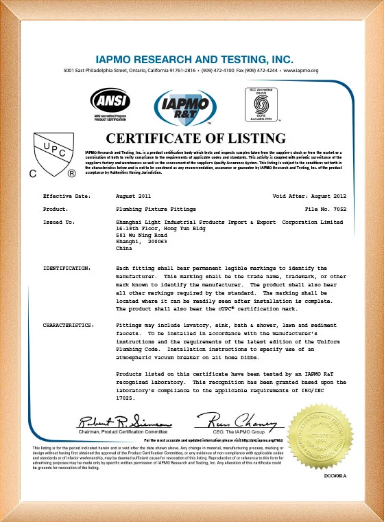 Kingsdom Sanitary Ware Product Certification
