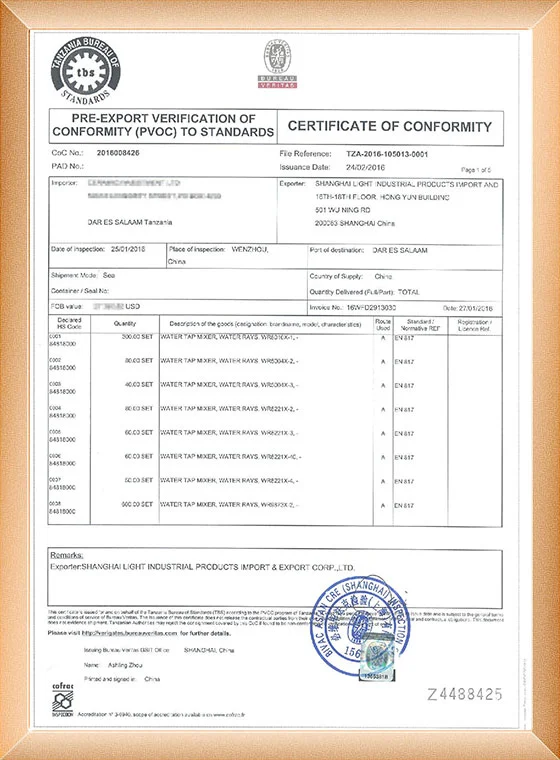 Kingsdom Sanitary Ware Compliance Certificate